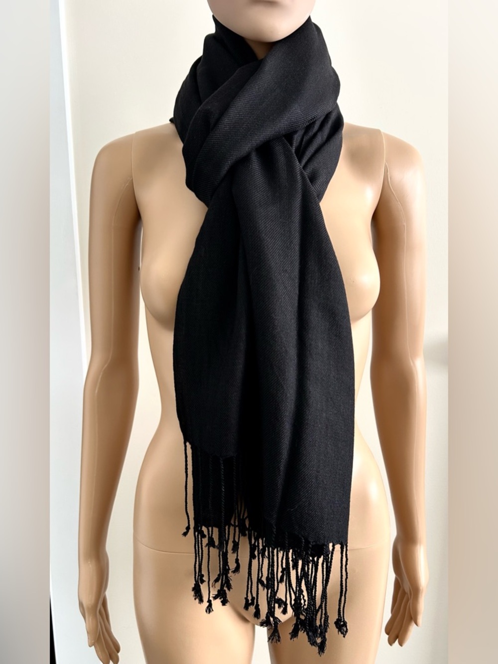 XL Soft Black Scarf Wrap Stole with Fringes
